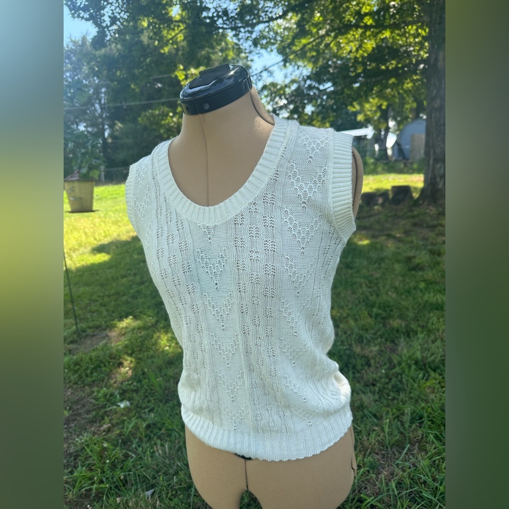 Vintage sweater vest. V scoop neck. Robby Kent. Ivory sweater. - Picture 4 of 7